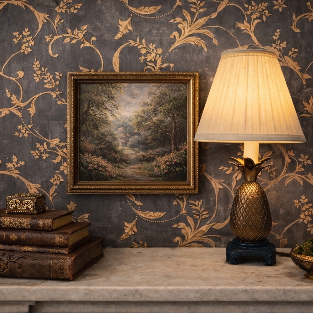 Vintage Solid Brass Pineapple Table Lamp Estate Working w/ Shade